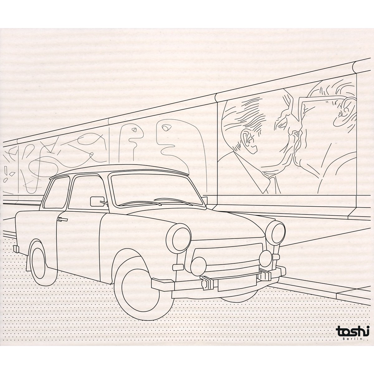Sponge cloth furbi: Trabi in front of the Berlin Wall