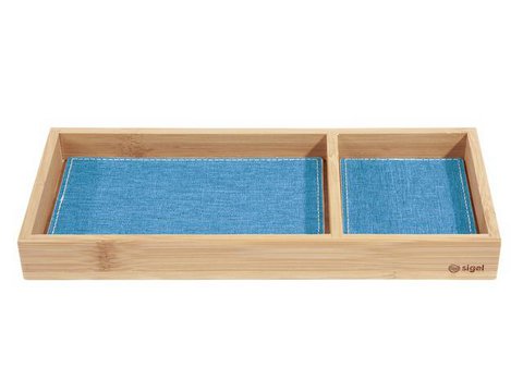 Pen box EYE STYLE bamboo 245x109x25mm with l.grey-blue inlay