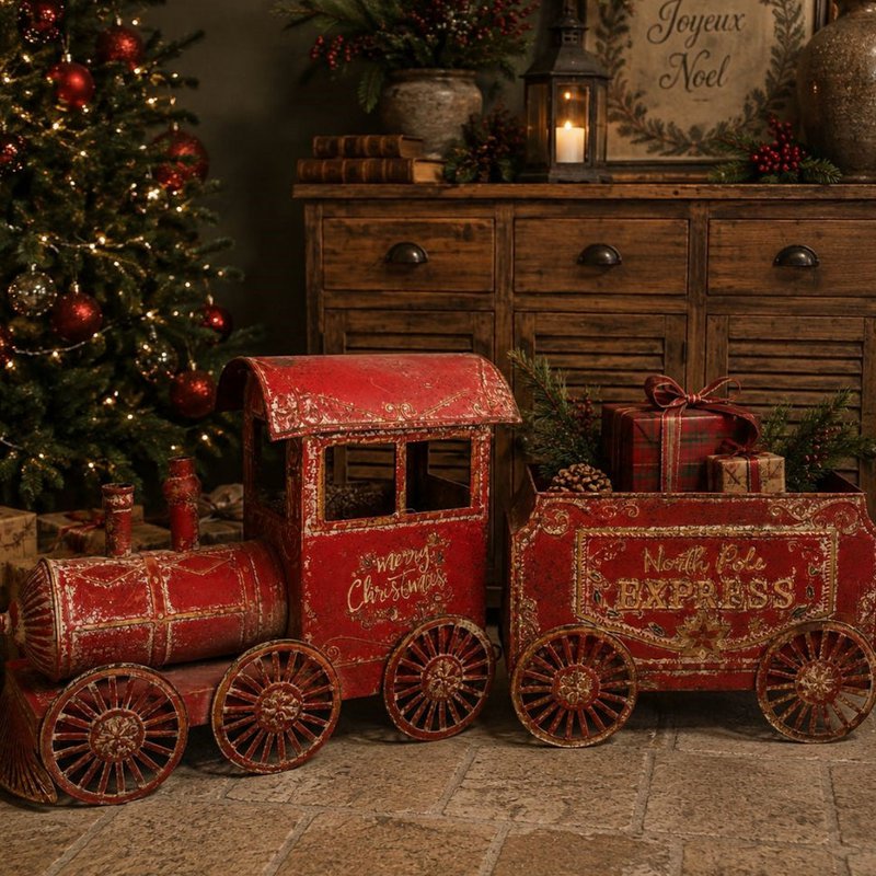 Zinnroter Weihnachtszug H.28x68x12