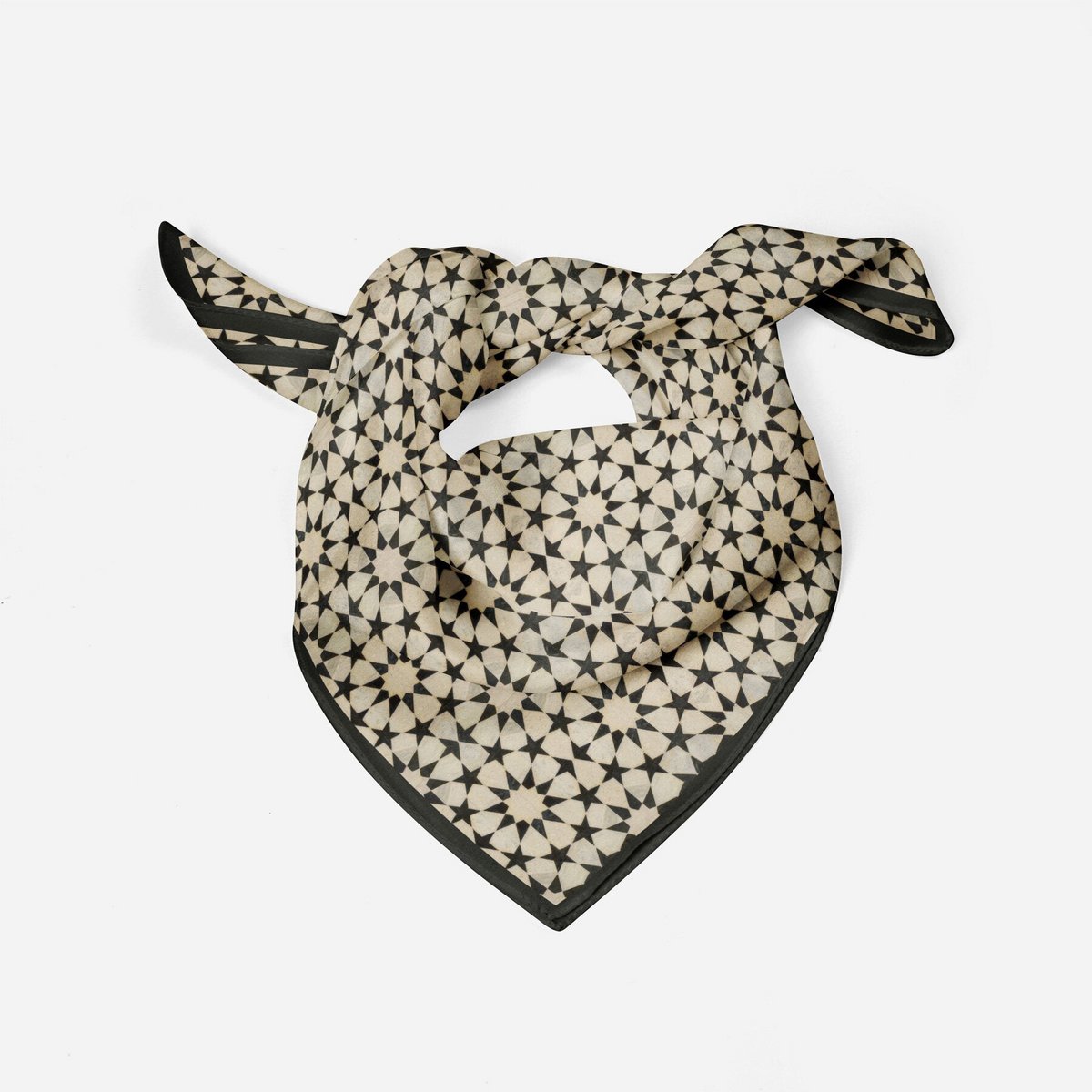 Black and Cream Silk Square Scarf Nujum