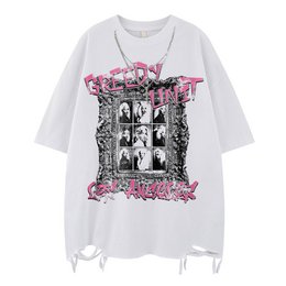T-Shirt manches courtes unisexe, Streetwear, Hip-Hop, Design de Style foncé, collier, ample, décontracté, haut pour couple