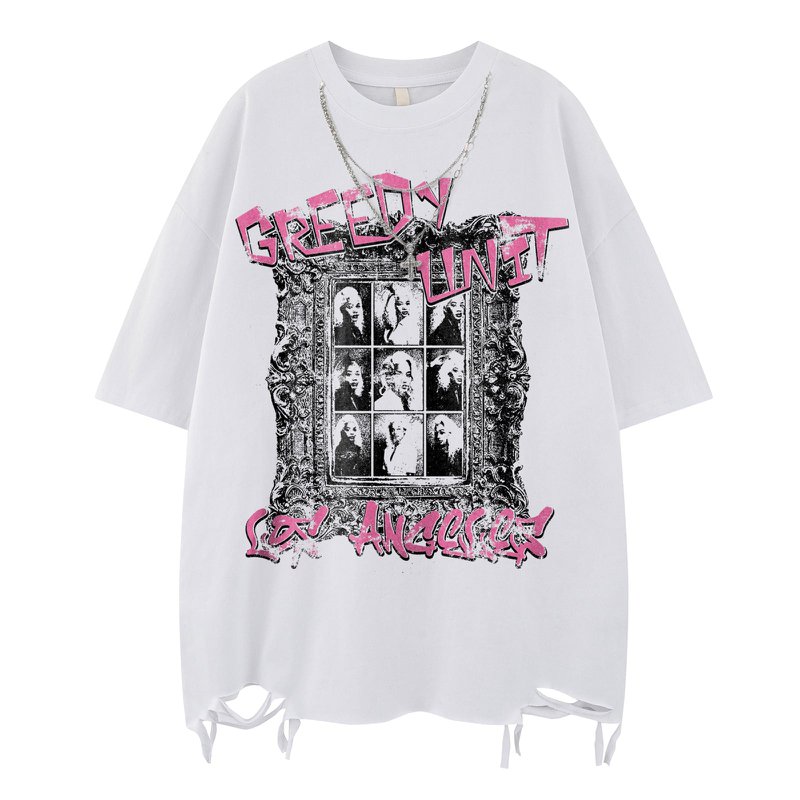 T-Shirt manches courtes unisexe, Streetwear, Hip-Hop, Design de Style foncé, collier, ample, décontracté, haut pour couple