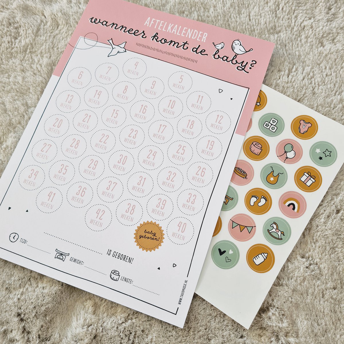 Calendario de cuenta regresiva del embarazo | verde | pegatinas incluidas