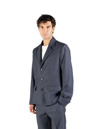 Regular-fit uldblazer i blå og hvid vævning Made in Italy