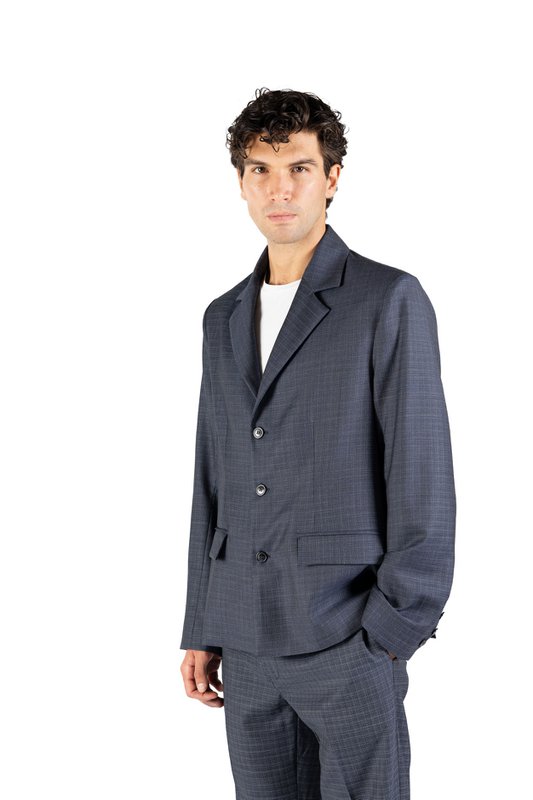 Regular-fit uldblazer i blå og hvid vævning Made in Italy