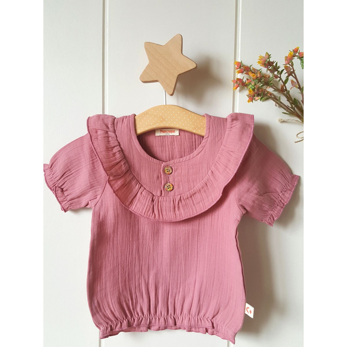 Camiseta bebé niña rosa oscuro / 100% Algodón orgánico doble gasa