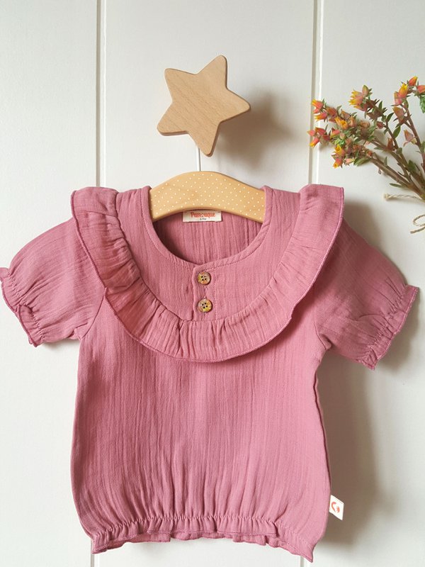 Baby pige mørk rosa t-shirt / 100% økologisk dobbelt gaze bomuld