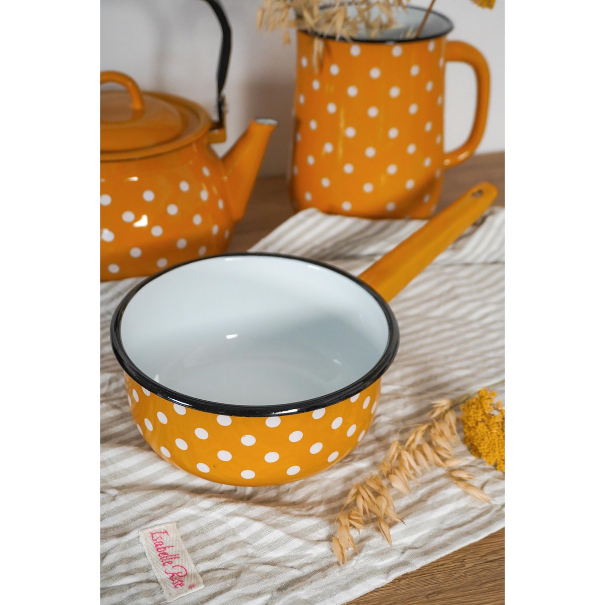 Sos emalii patelnia Polka kropka musztarda 1,5 l Isabelle Rose
