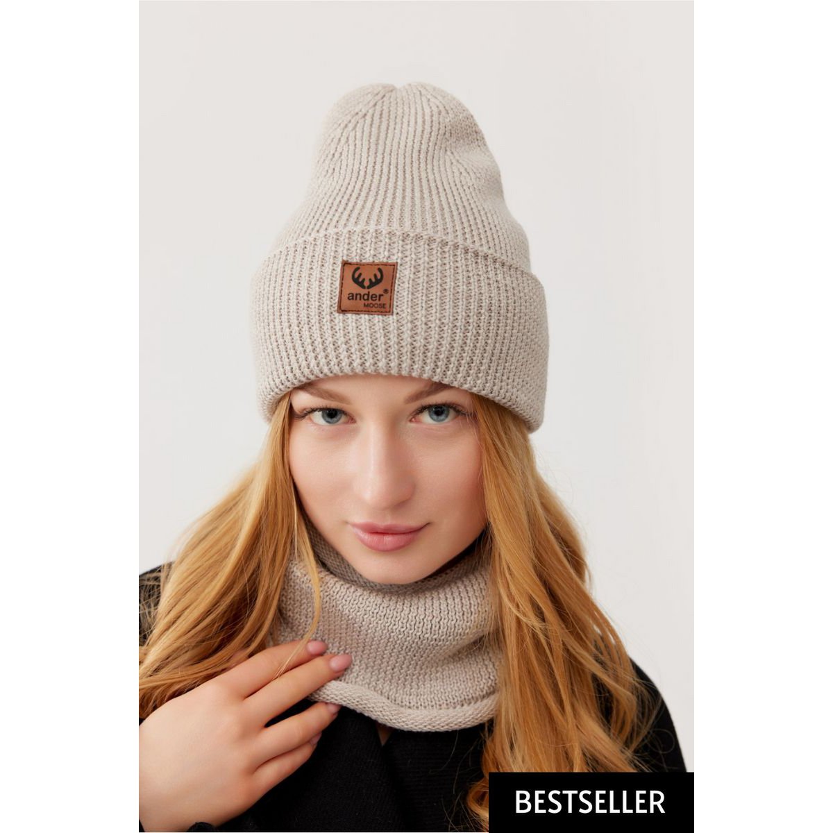 Set cappello e sciarpa BRIGID - 100% lana merino - beige