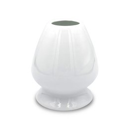 A white ceramic matcha broom holder with a rounded, bulbous shape.
