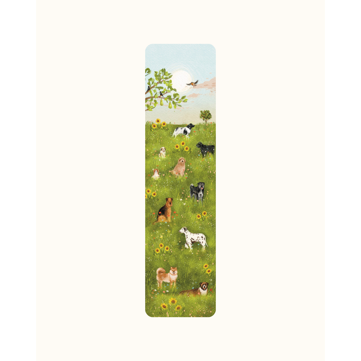 Dogs in flower field, bookmark