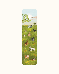 Dogs in flower field, bookmark