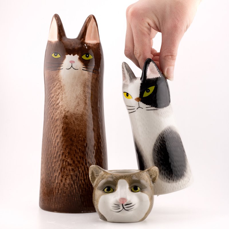 Steingutvase Katze schwarz/weiß
