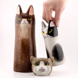 Fajance vase kat sort/hvid