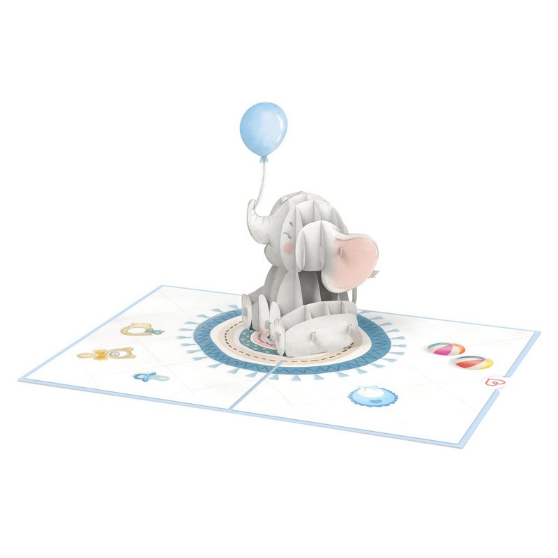Pop-upkaart babyolifant (blauw)