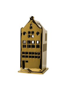 Tea -light holder house - spout façade - gold - 17 cm