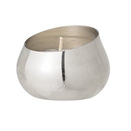 A round, tall, lemon verbena scented candle made of natural wax.