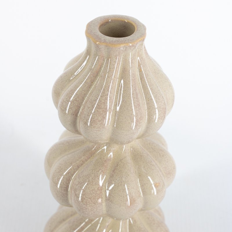 Earthenware candle holder trio beige
