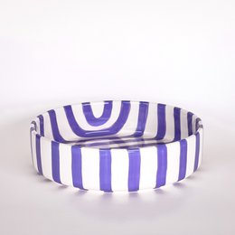 Large bowl palazzo purple white vertical stripes ceramic round shallow dish