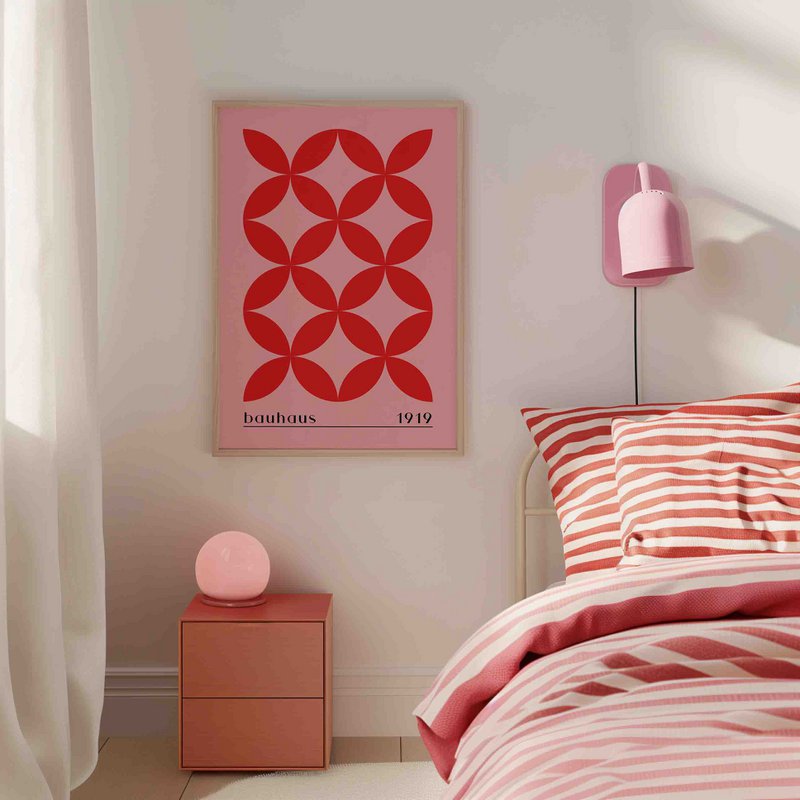 Bauhaus 1919 Rood op roze - Poster