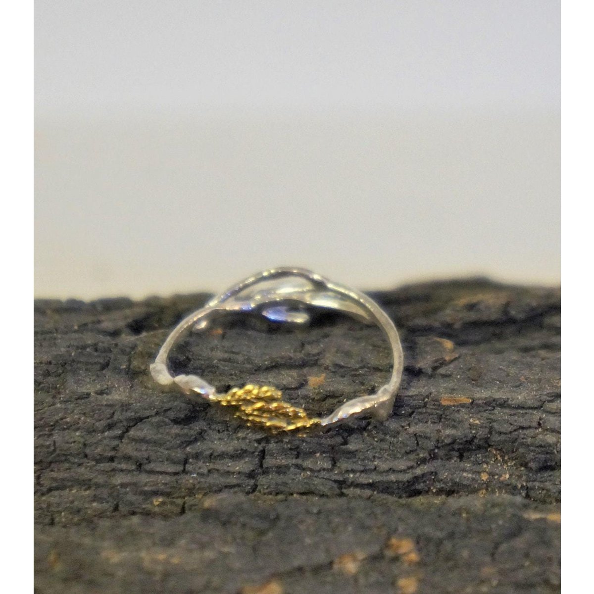 Silver Branch Ring, Jasmine and Juniper Gold-Plated Silver Ring, Leaf Band, Gold and Silver Jewelry, Gift for Her, Birthday Gift for Women