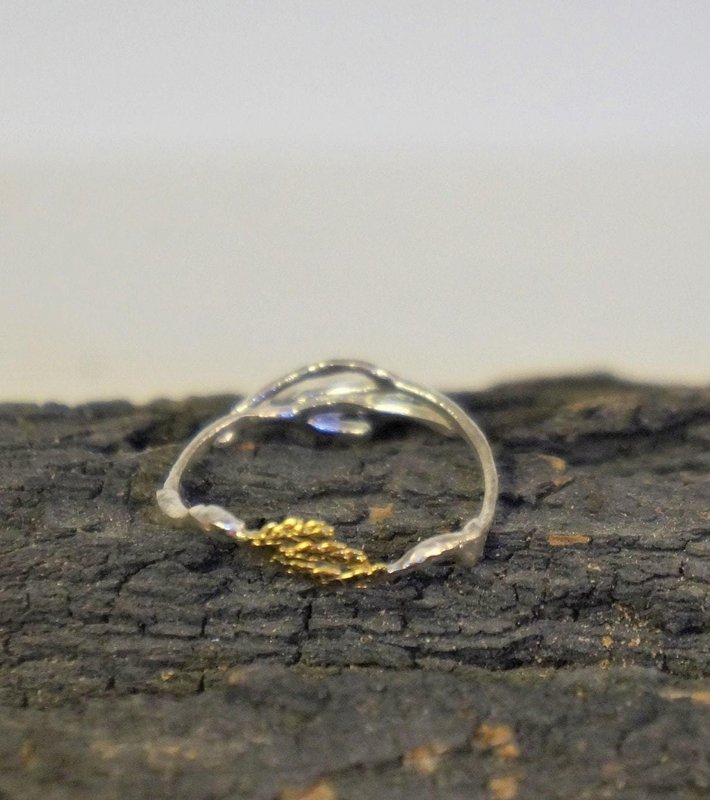 Silver Branch Ring, Jasmine and Juniper Gold-Plated Silver Ring, Leaf Band, Gold and Silver Jewelry, Gift for Her, Birthday Gift for Women