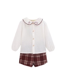 Plaid shirt+shorts set, baby collar, 6-24M, BBI96002