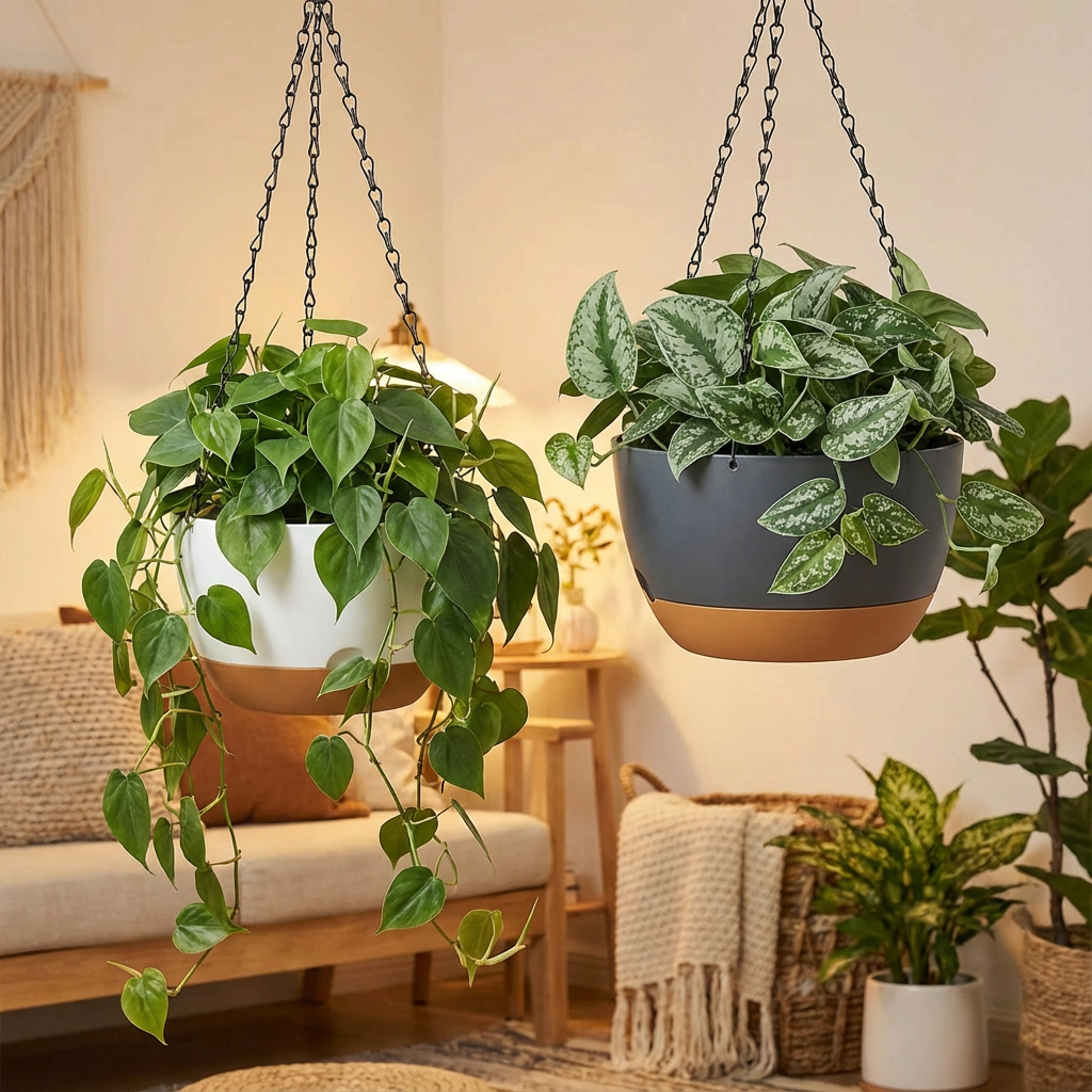 Hanging Planter with Self-Watering - White - For Indoor and Outdoor - Plant Pots