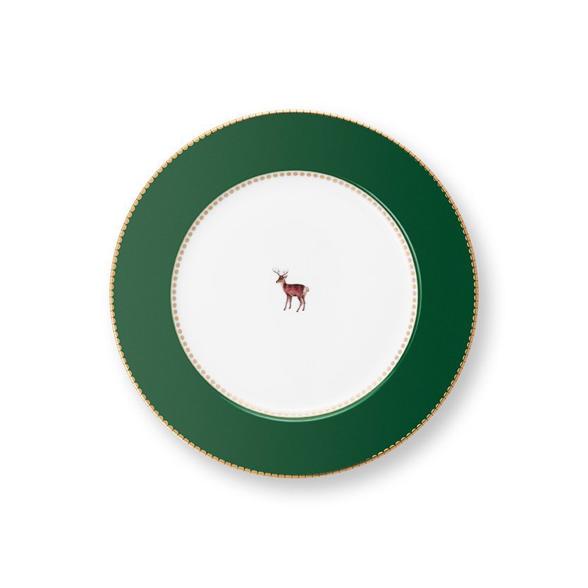 Plate Love Birds Deer Dark Green 21cm