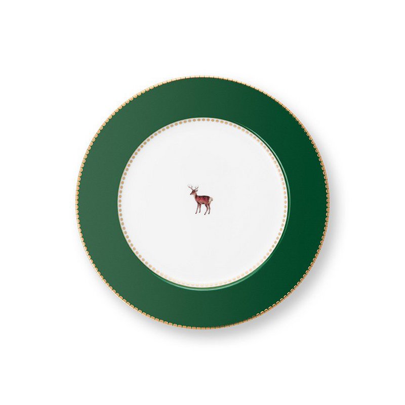 Plate Love Birds Deer Dark Green 21cm