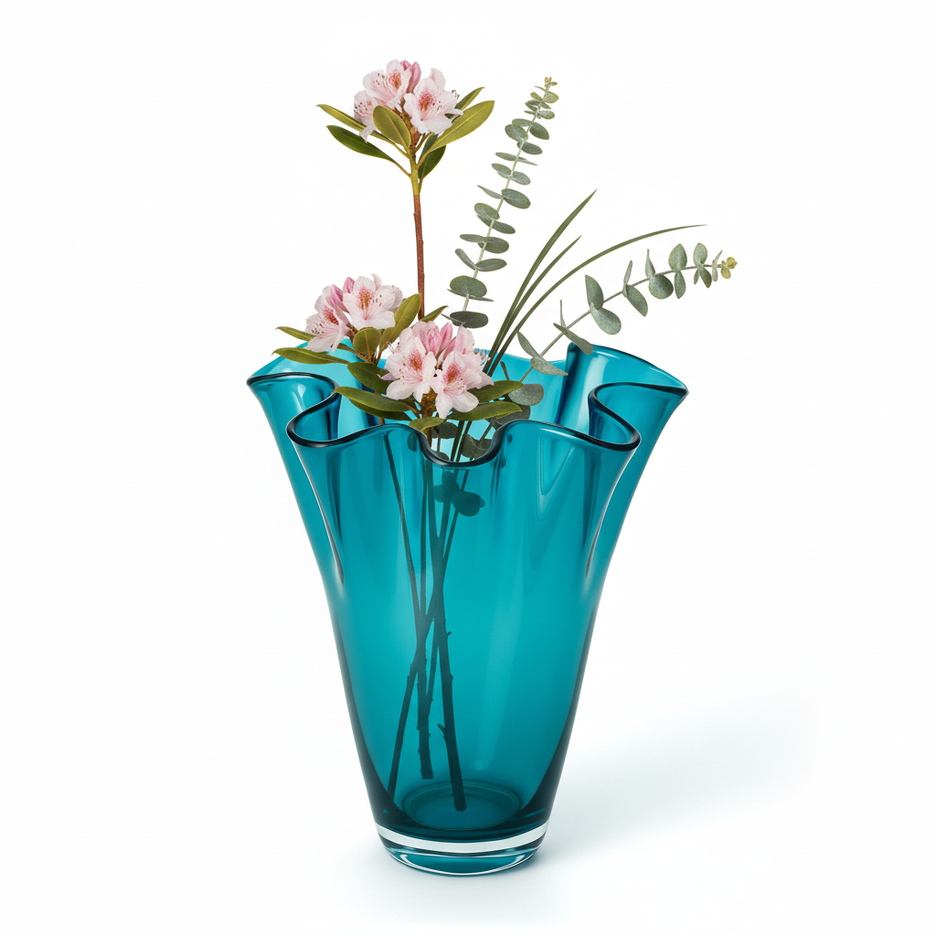 Vaso in vetro ondulato turchese da tavolo vaso in vetro verde 21 x 21 x 30 cm