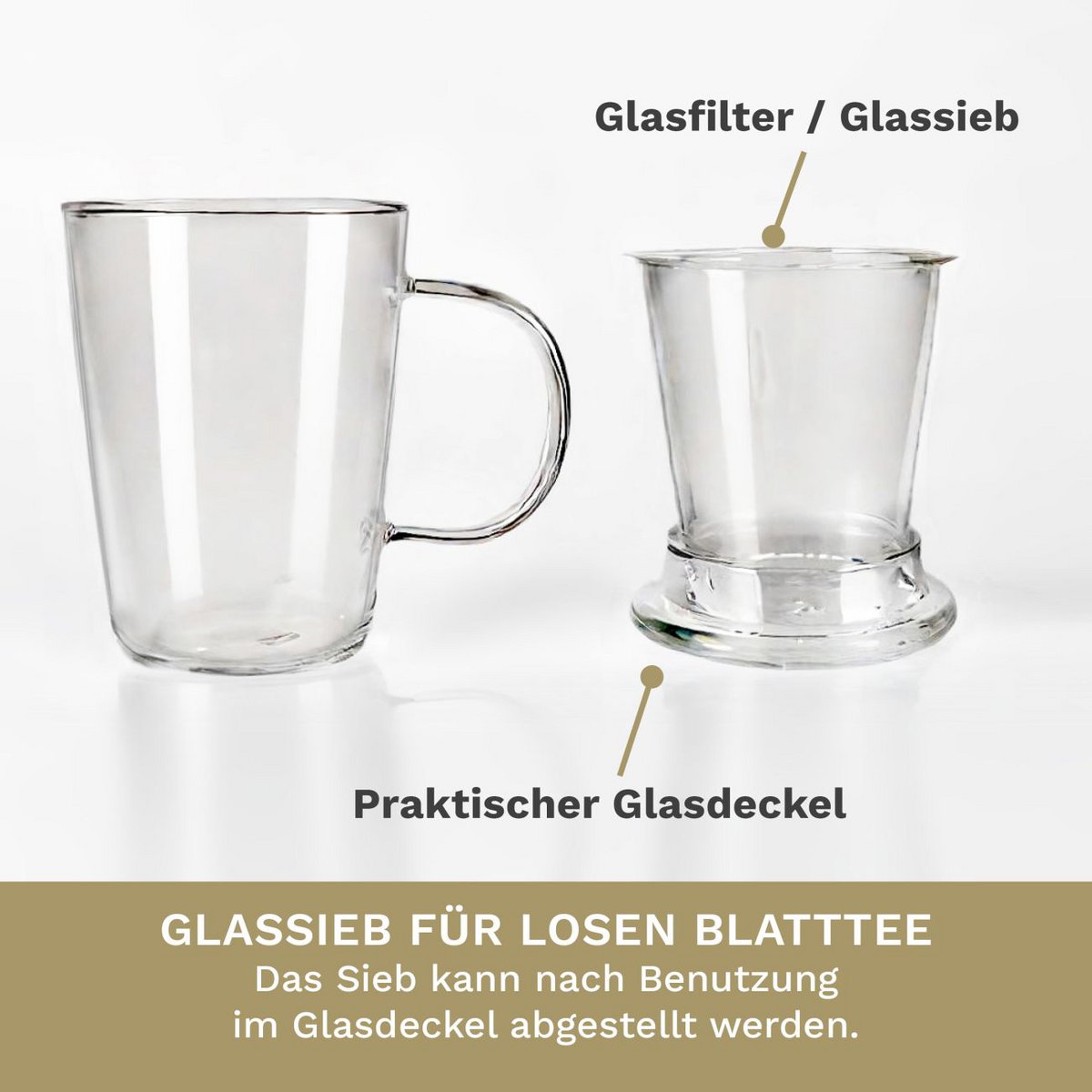 Creano Teeglas All-in-One 400ml Sieb Deckel