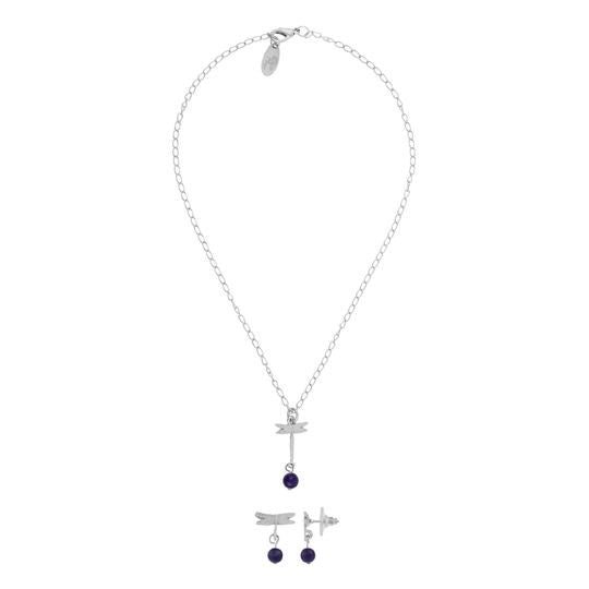 Ensemble collier et boucles d'oreilles libellule lapis-lazuli