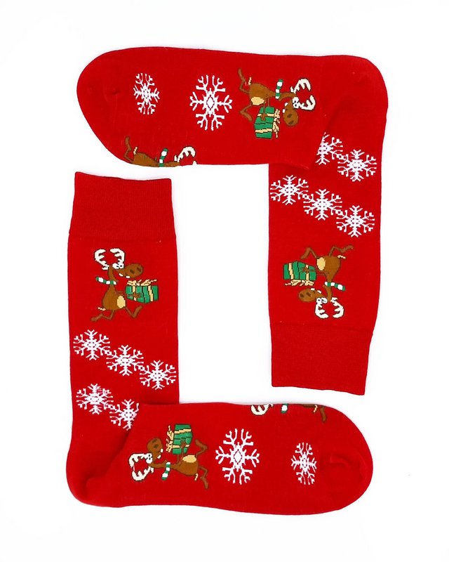 Socks - Red with very happy reindeer