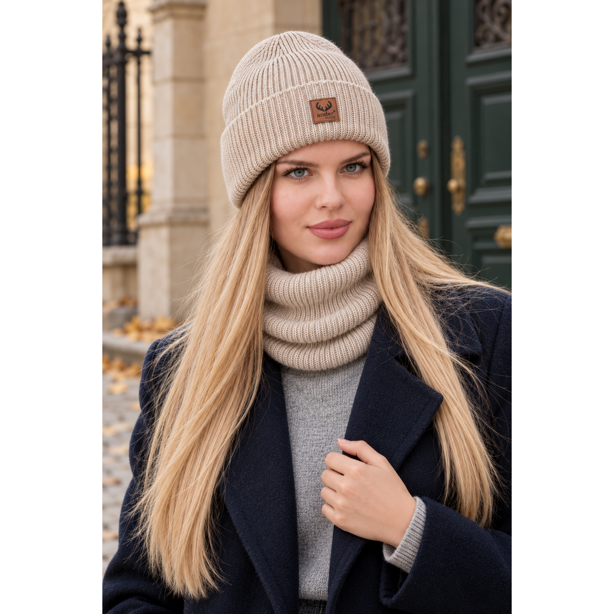 Set cappello e sciarpa BRIGID - 100% lana merino - beige