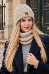 BRIGID hat and scarf set - 100% merino wool - beige