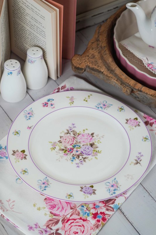 Porcelæn stor plade flora 26 cm isabelle rose