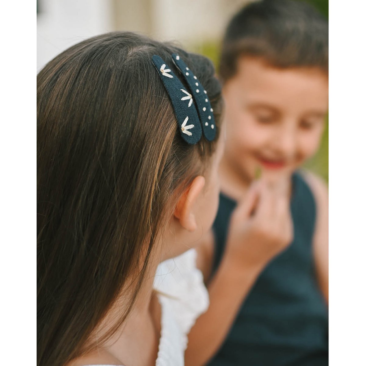 Barrettes bleu foncé bloom + pois