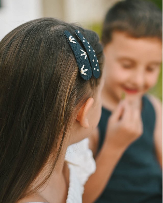 Barrettes bleu foncé bloom + pois