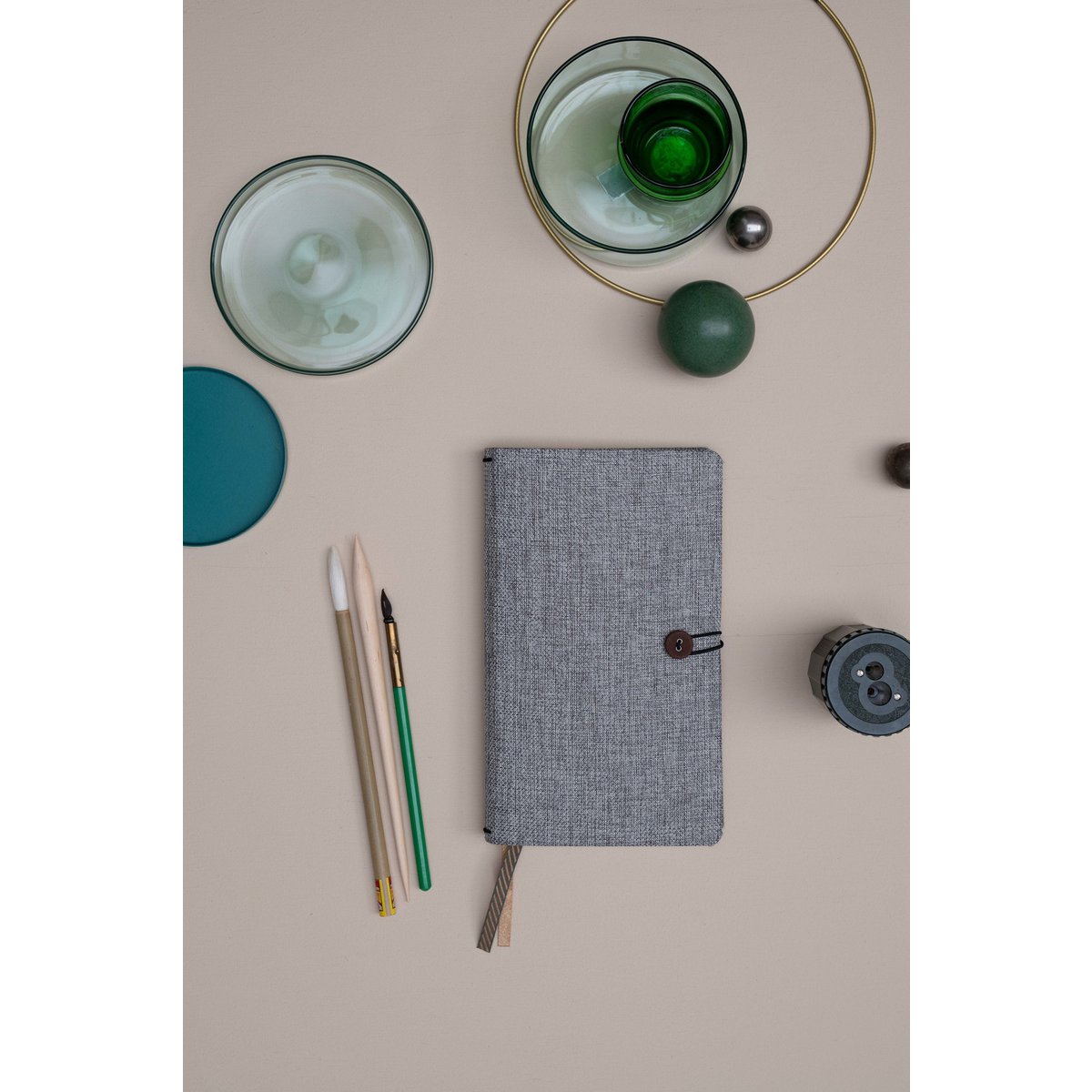 Notebook with button - linen - Moss Agate - FSC Mix Credit