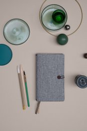 Notebook with button - linen - Moss Agate - FSC Mix Credit
