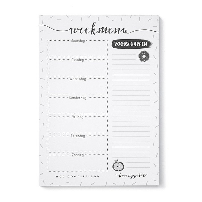 Meal Planner Paper A5 Black White // Notepad Menu Planner