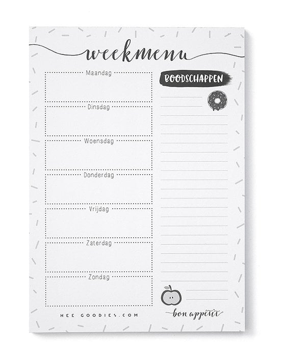 Meal Planner Paper A5 Black White // Notepad Menu Planner