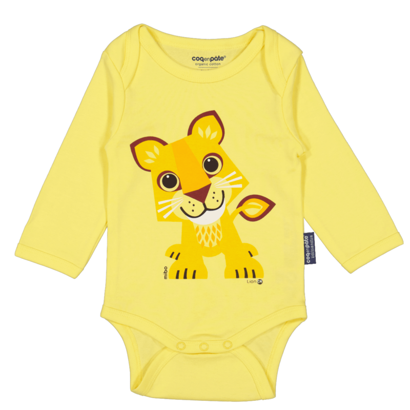 Set Body manches longues & Bavoir | Coton bio | Lion | Cadeau naissance