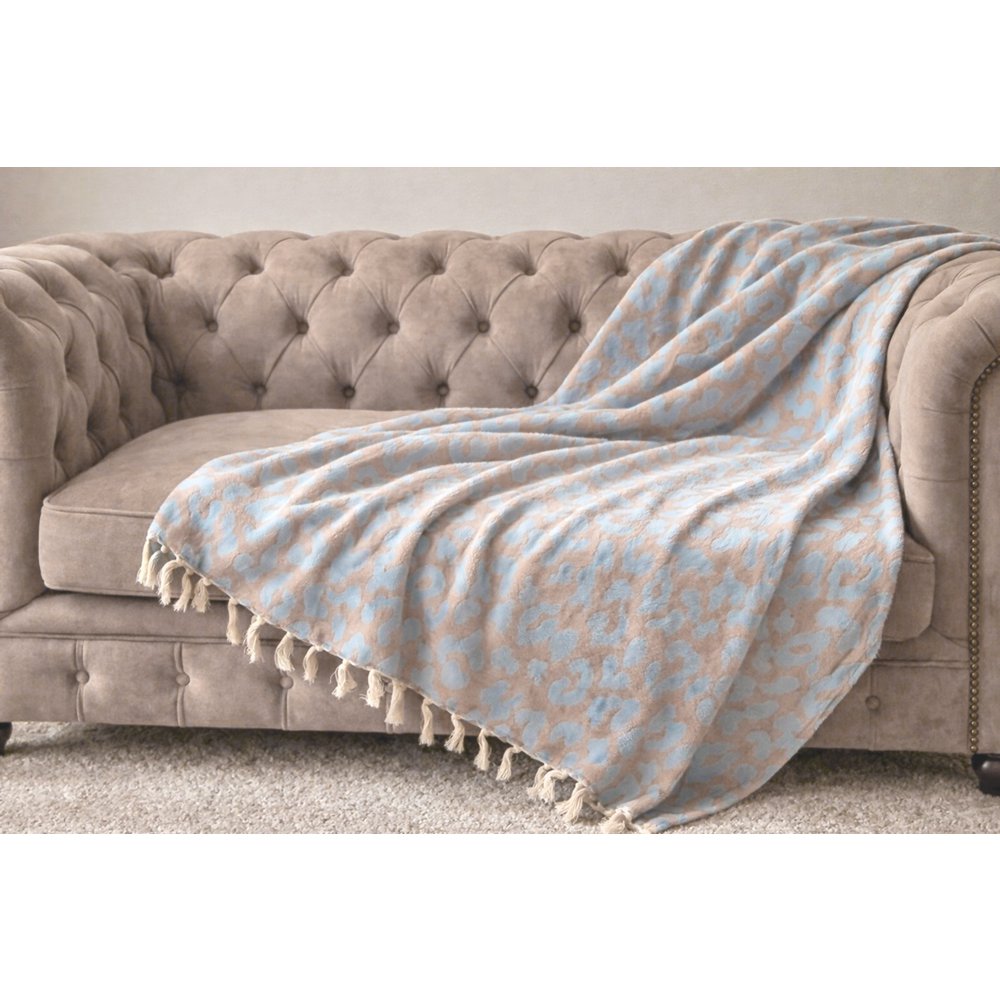 Plaid Throw Leopard - Caramel Blue - 150x250cm