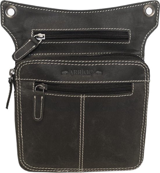 Hip bag - Black leather for the engine with extra compartment