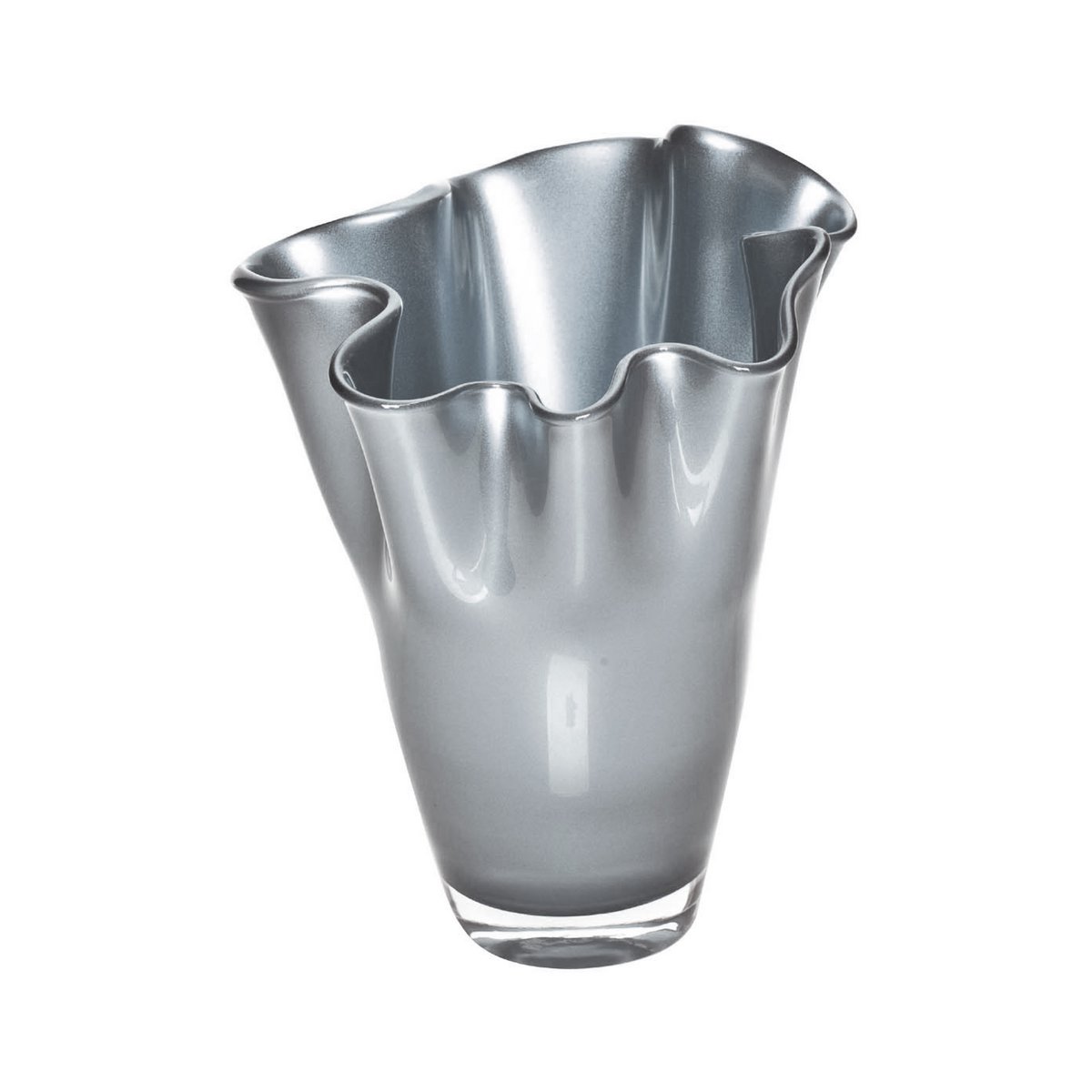 Vase Glas gewellt silber metallic Glasvase Tischvase 21 x 21 x 30 cm