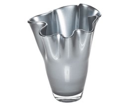 Vase Glas gewellt silber metallic Glasvase Tischvase 21 x 21 x 30 cm