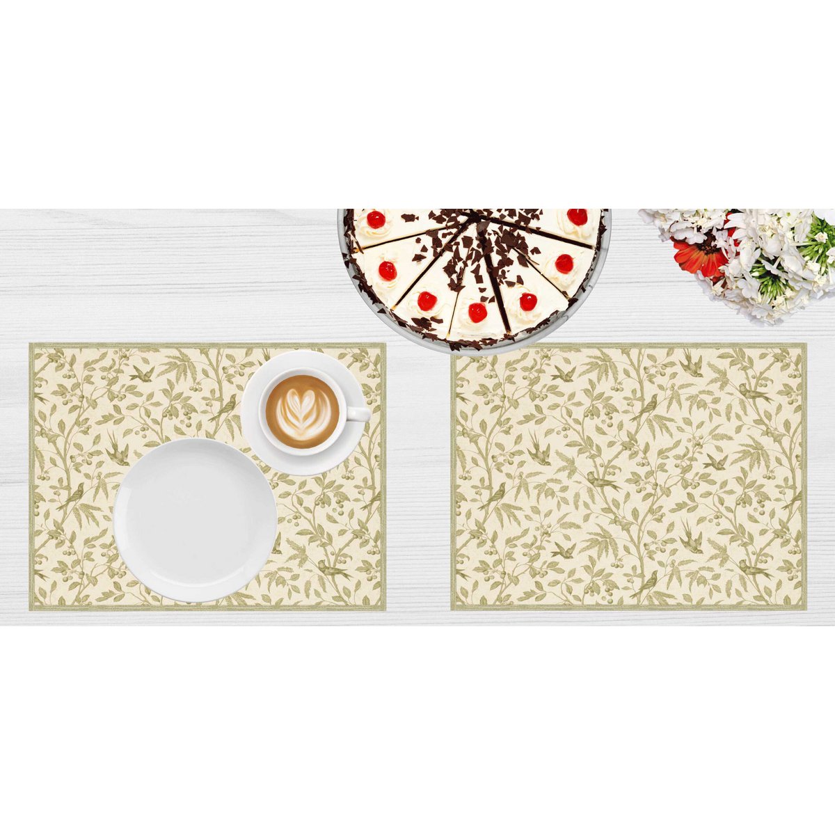 Beżowe Gałązki i Ptaki - Podkładki | Podkładki winylowe premium 40 x 30 cm - 4 sztuki