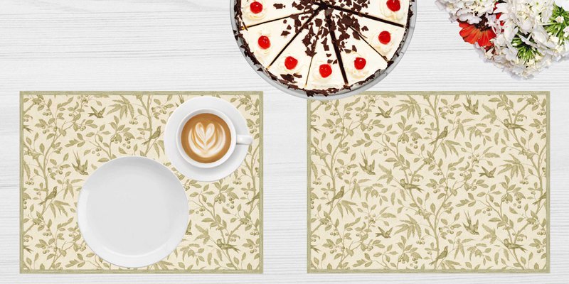 Beige Zweige und Vögel - Tischsets | Platzsets aus Premium-Vinyl 40 x 30 cm - 4 Stück
